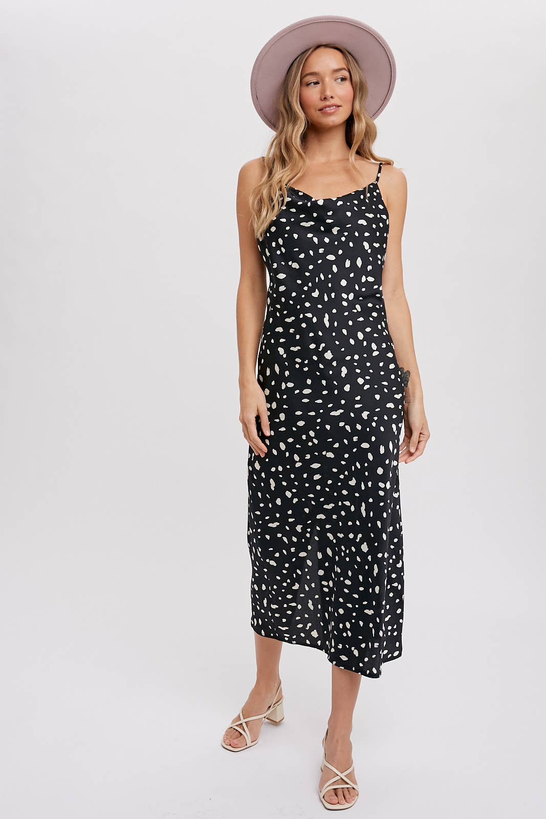 Dalmatian Print Cowl Neck Slip Dress