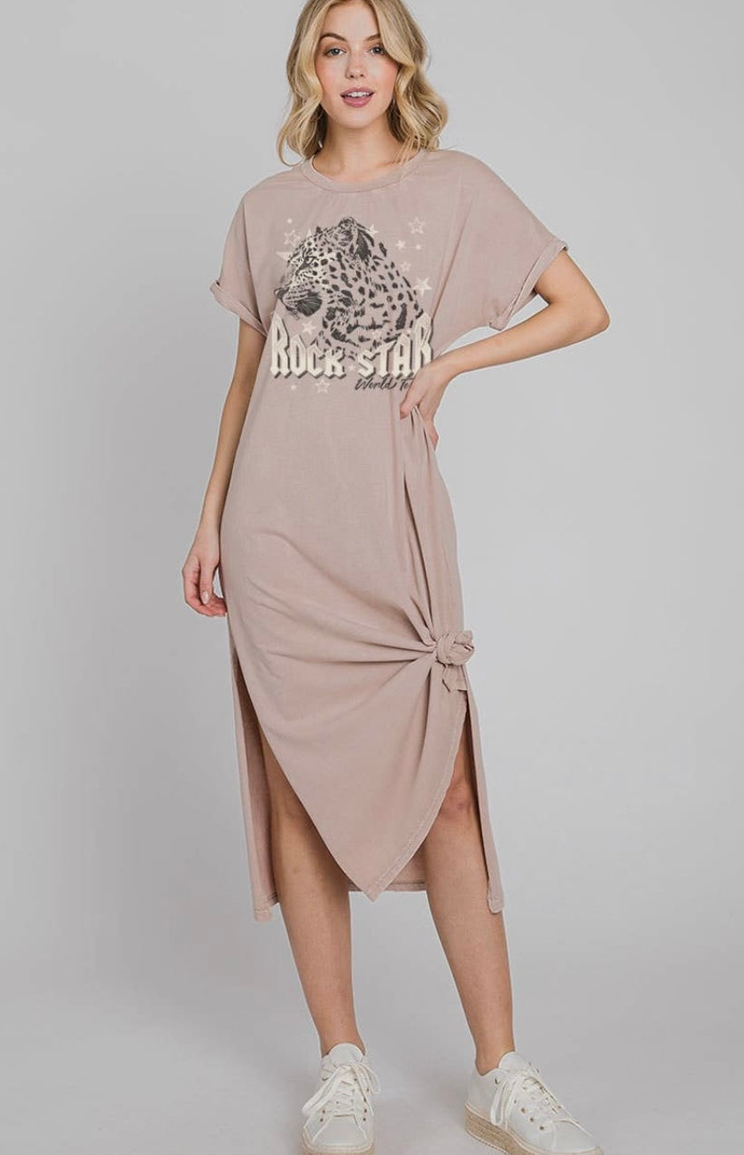 Rockstar Reopard Graphic Tee Dress