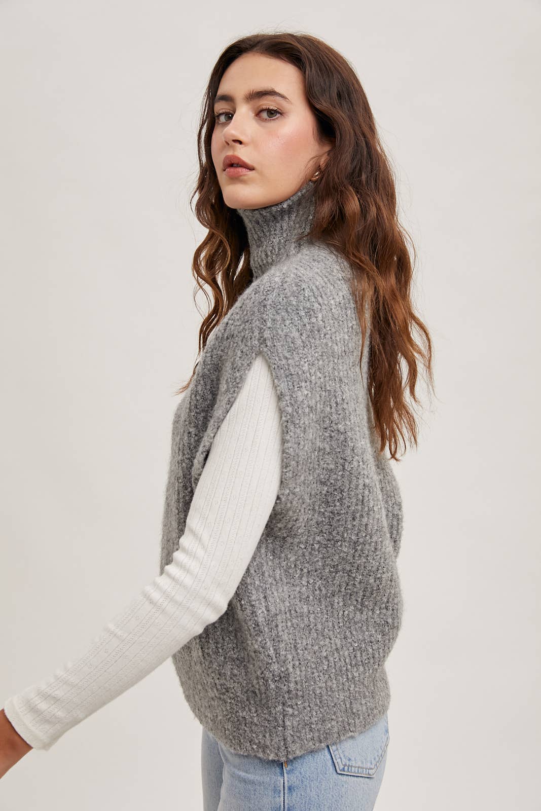 Dark Grey Brushed Turtleneck Sweater Vest