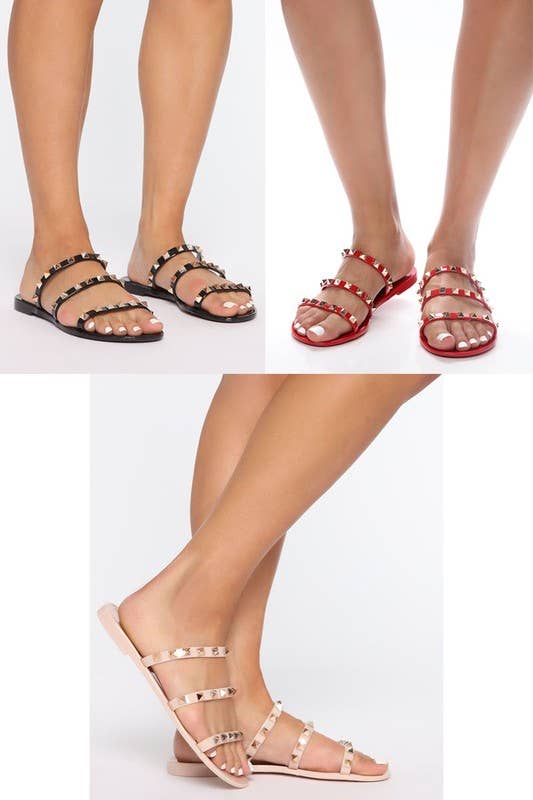 Three Strap Studded Jelly Sandal