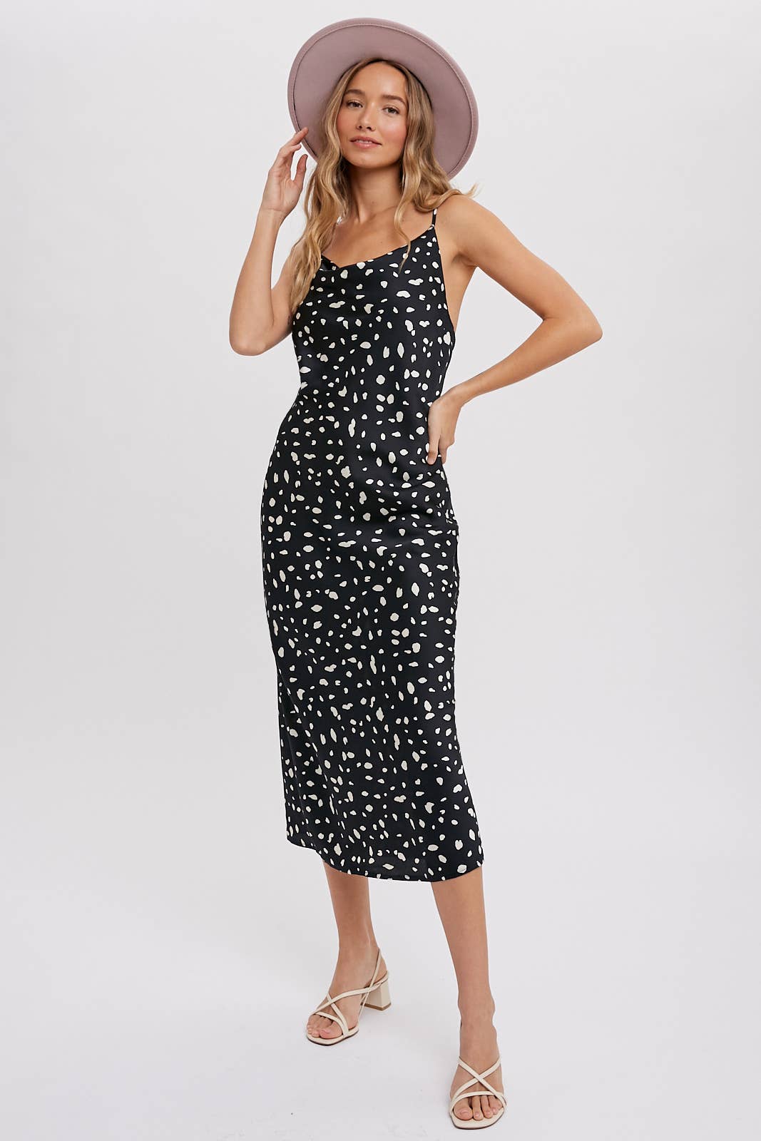 Dalmatian Print Cowl Neck Slip Dress