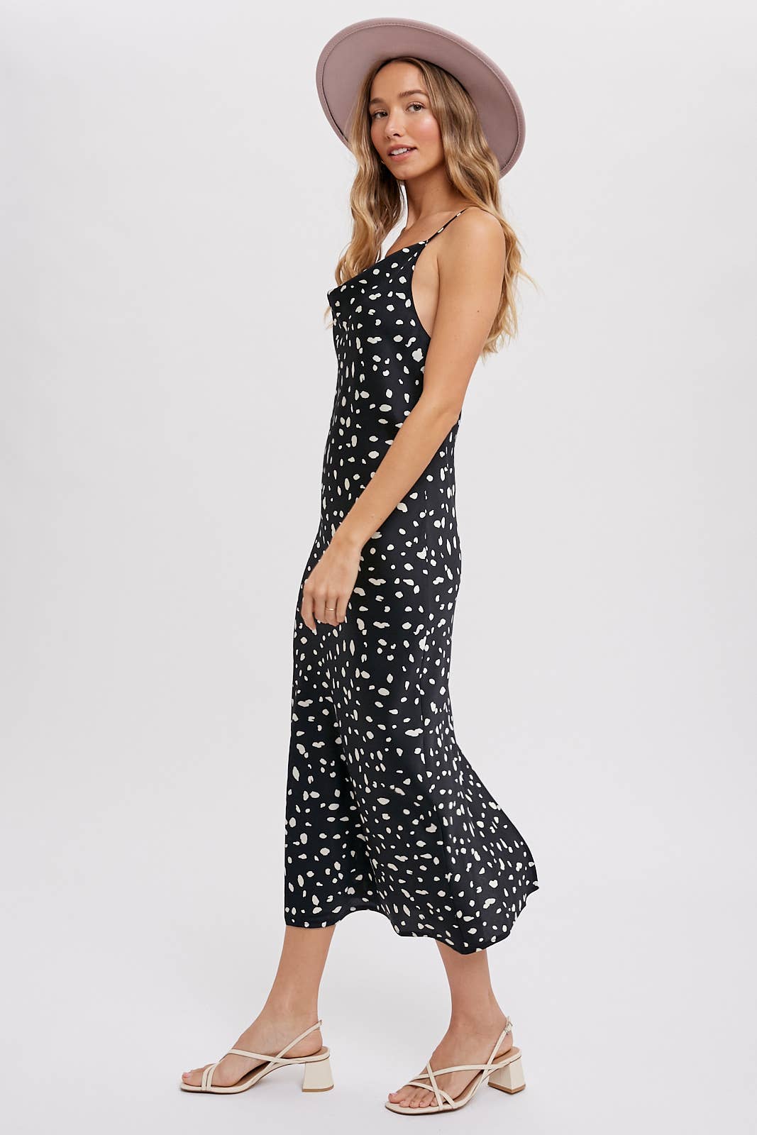 Dalmatian Print Cowl Neck Slip Dress