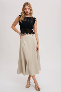 Thumbnail for Eyelet Contrast Knit Ruffled Scalloped Top