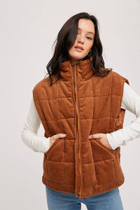 Thumbnail for Corduroy Quilted Puffer Vest