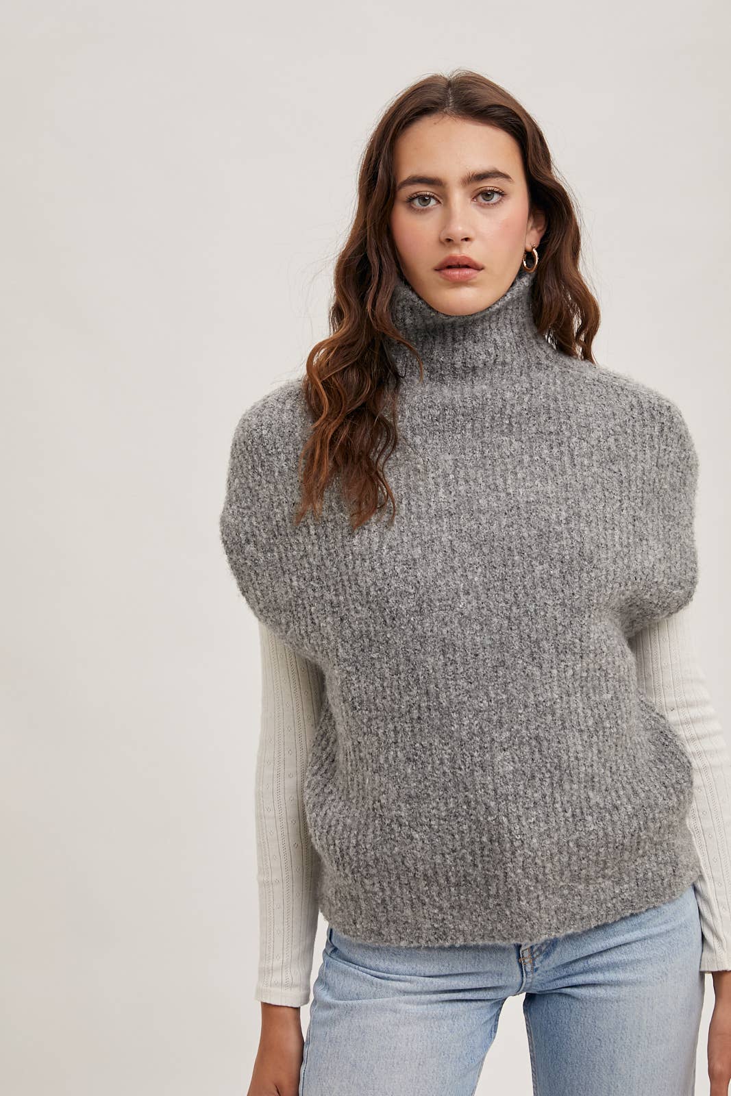 Dark Grey Brushed Turtleneck Sweater Vest