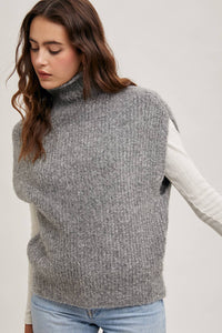 Thumbnail for Dark Grey Brushed Turtleneck Sweater Vest