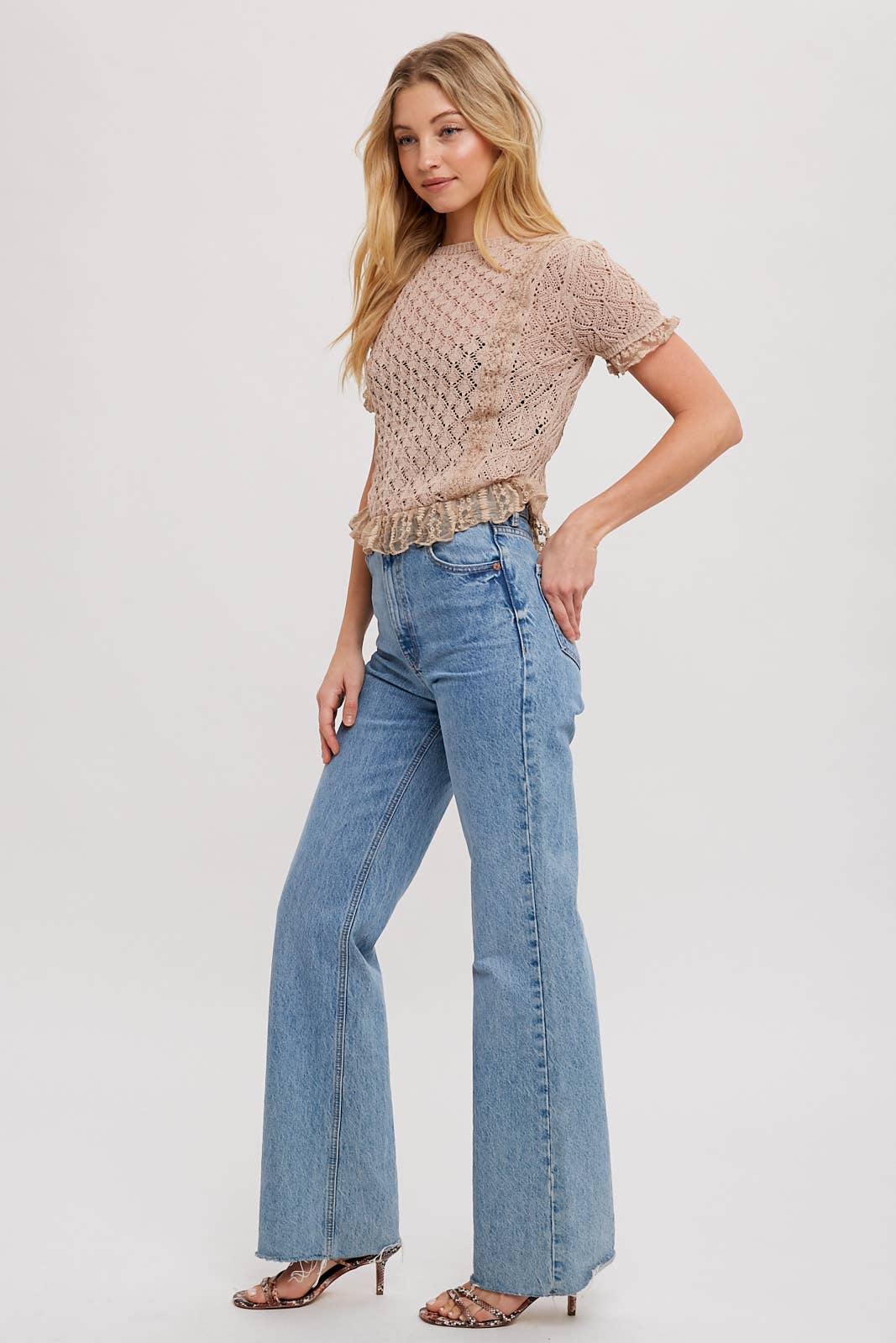 Crochet Ruffle Hem Knit Top