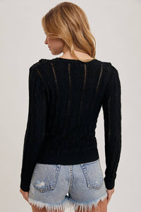 Thumbnail for Pointelle Frill Shoulder Sweater Knit Top