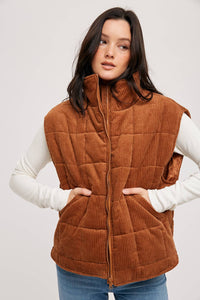 Thumbnail for Corduroy Quilted Puffer Vest