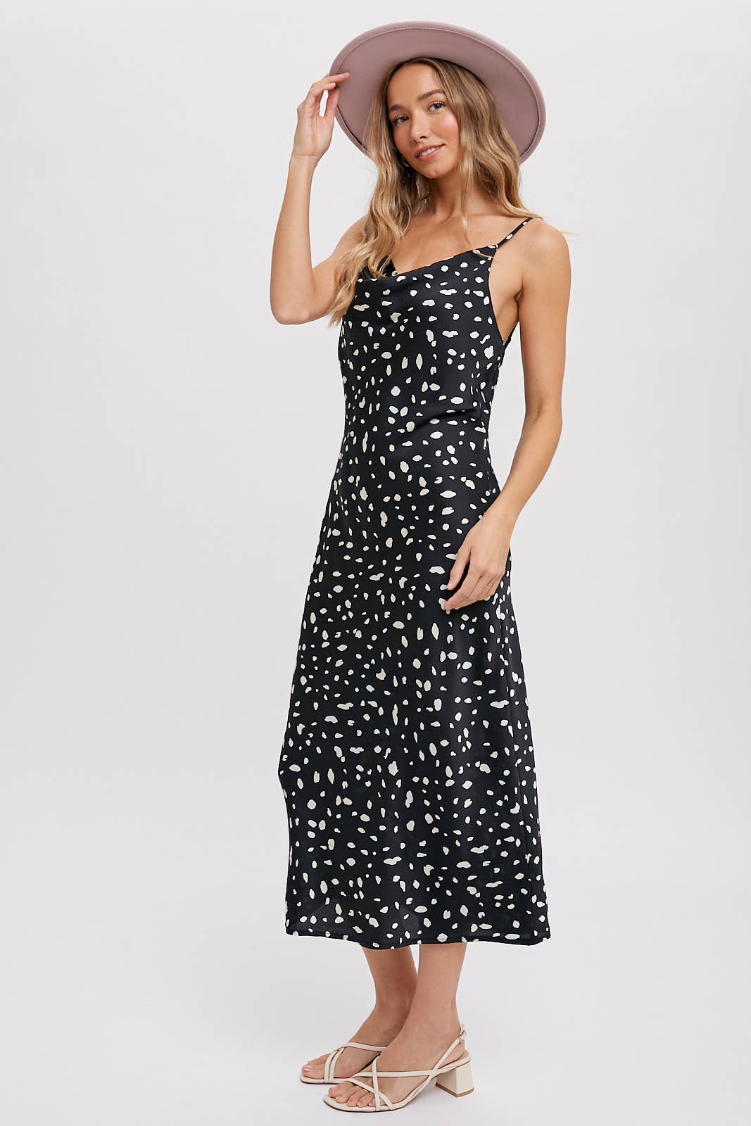 Dalmatian Print Cowl Neck Slip Dress