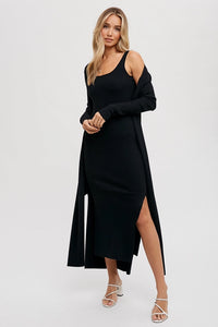Thumbnail for Ribbed Knit Longline Cardigan & Bodycon Maxi Dress Set