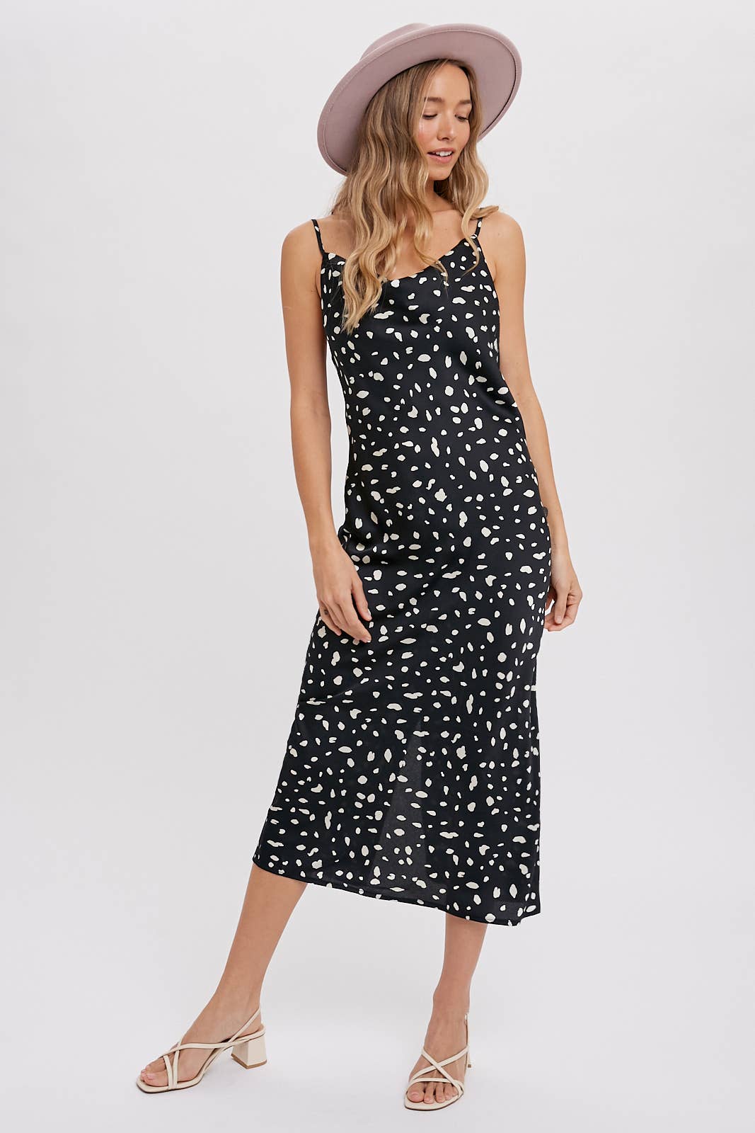 DALMATIAN PRINT COWL NECK SLIP DRESS