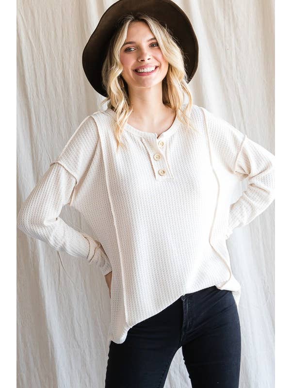 Plus Waffle Knit Button Front Top