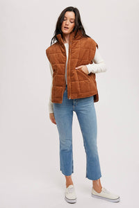 Thumbnail for Corduroy Quilted Puffer Vest