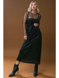 Thumbnail for Solid Sequin Mesh Midi Dress