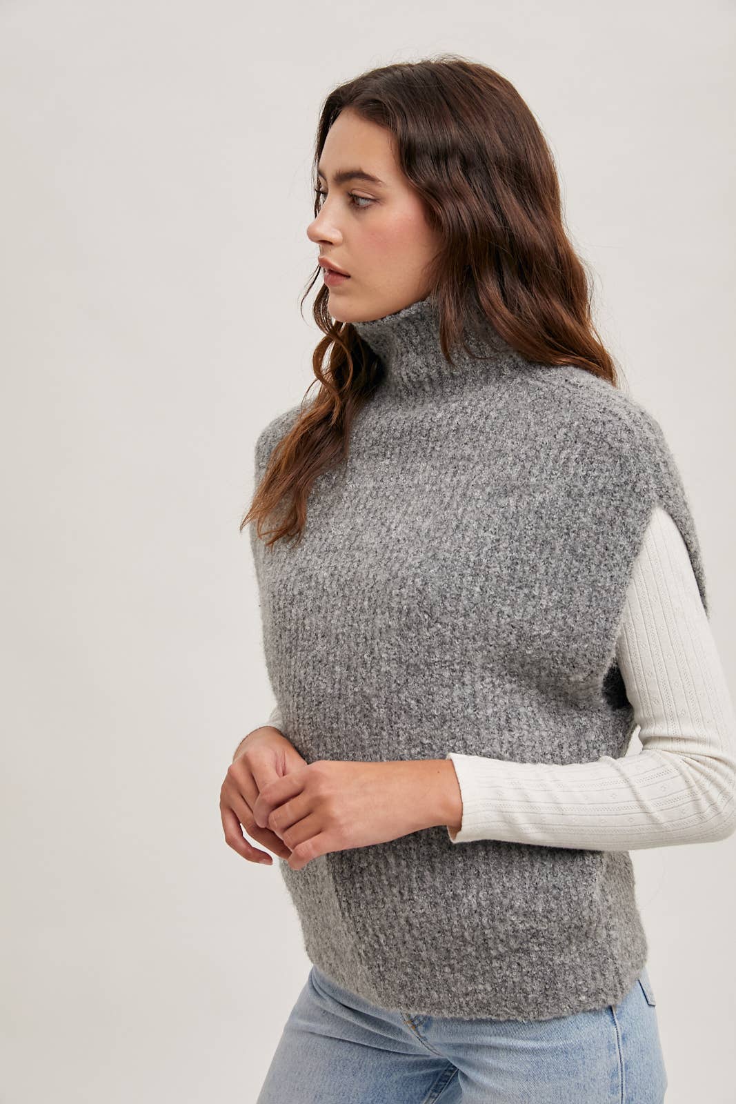 Dark Grey Brushed Turtleneck Sweater Vest