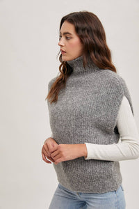 Thumbnail for Dark Grey Brushed Turtleneck Sweater Vest