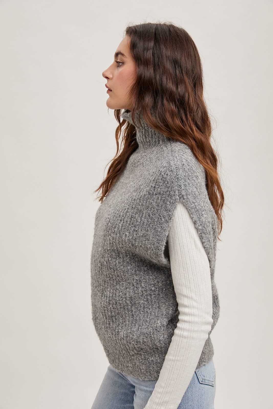 Dark Grey Brushed Turtleneck Sweater Vest