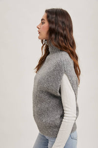 Thumbnail for Dark Grey Brushed Turtleneck Sweater Vest