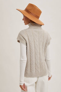 Thumbnail for Cream Brushed Cable Knit Turtleneck Sweater Vest