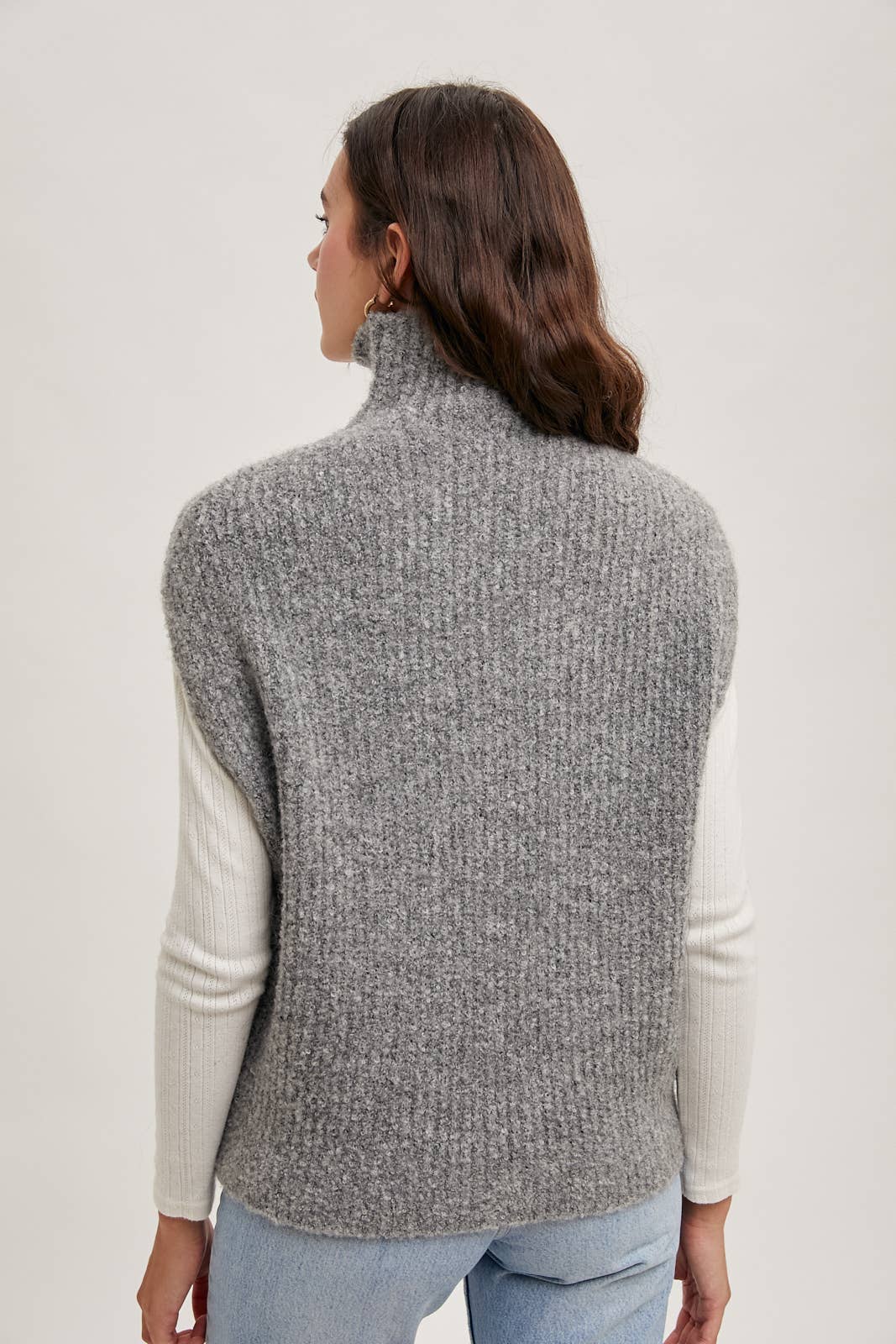 Dark Grey Brushed Turtleneck Sweater Vest