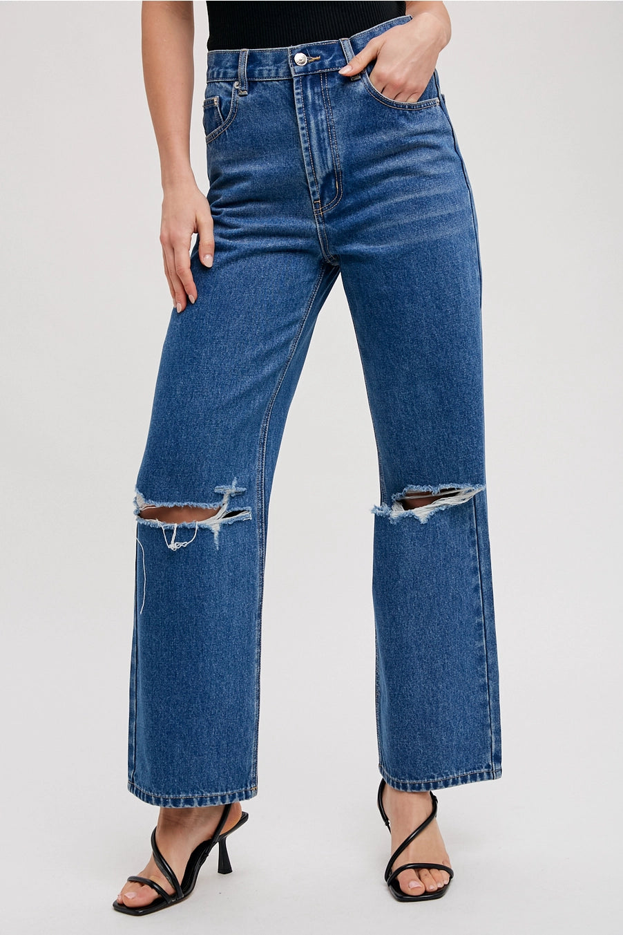 High Rised Denim Washed Distressed Jeans