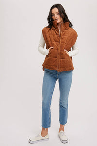 Thumbnail for Corduroy Quilted Puffer Vest