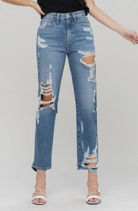 Thumbnail for Super High Rise Tattered Ankle Jeans