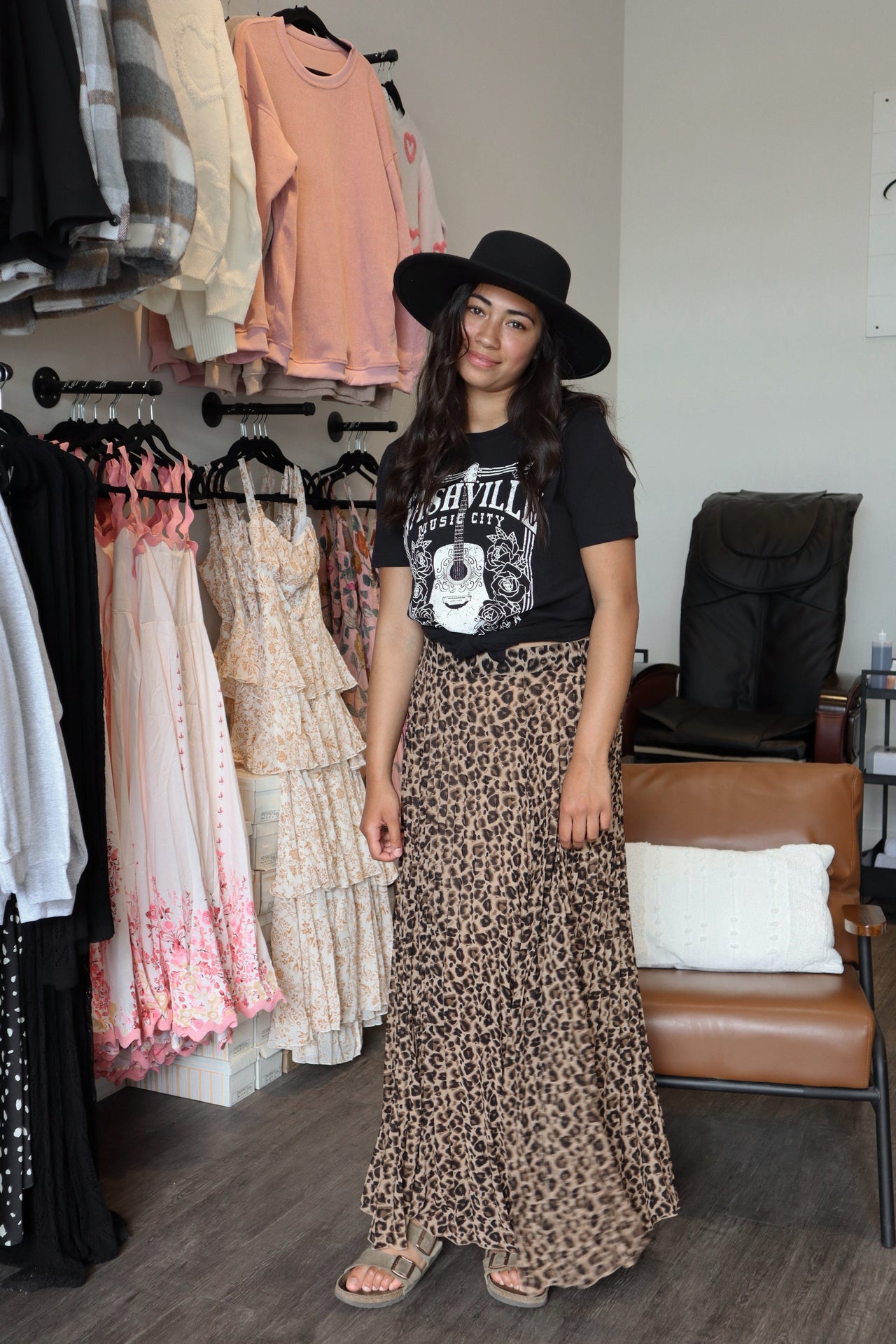 Pleated Leopard Maxi Skirt