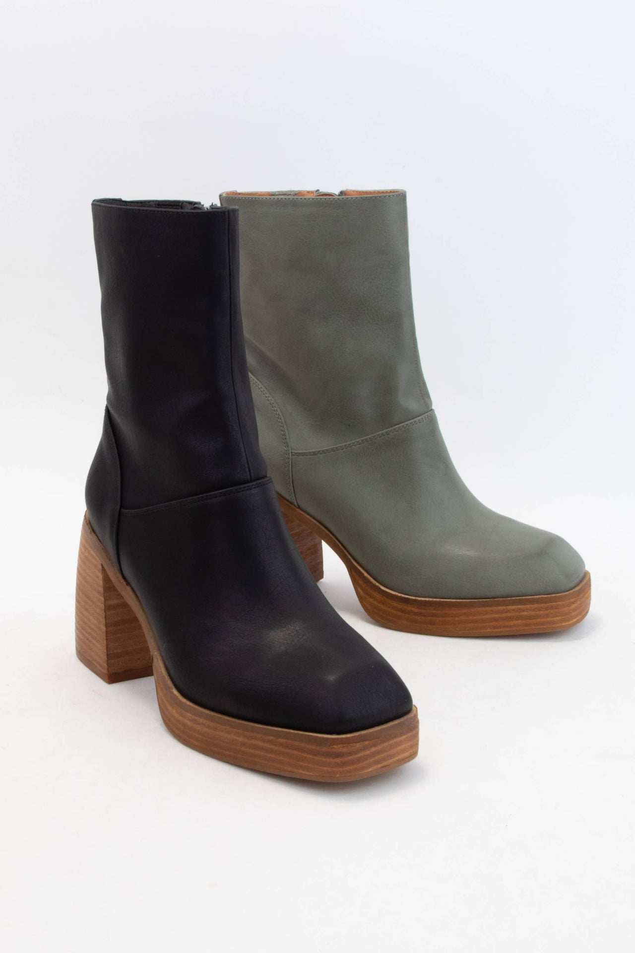 CHUNKY ANGULAR TOE PLATFORM HEELED ANKLE BOOTS