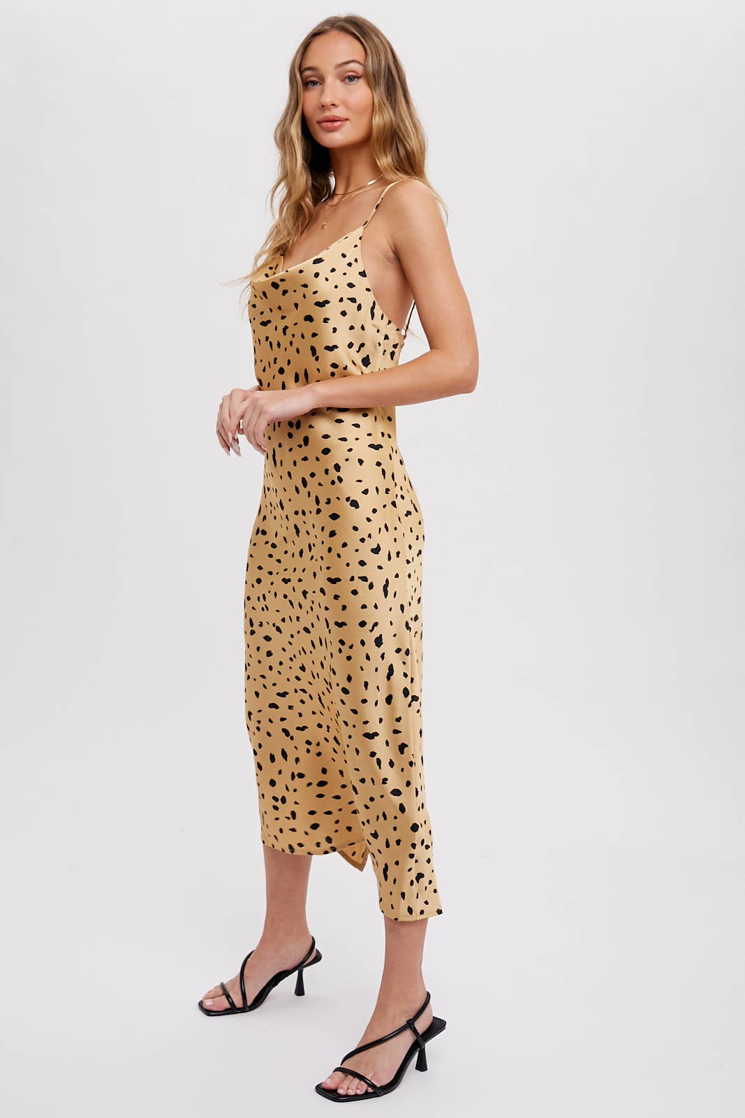 DALMATIAN PRINT COWL NECK SLIP DRESS