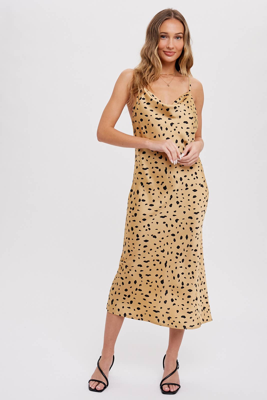 DALMATIAN PRINT COWL NECK SLIP DRESS