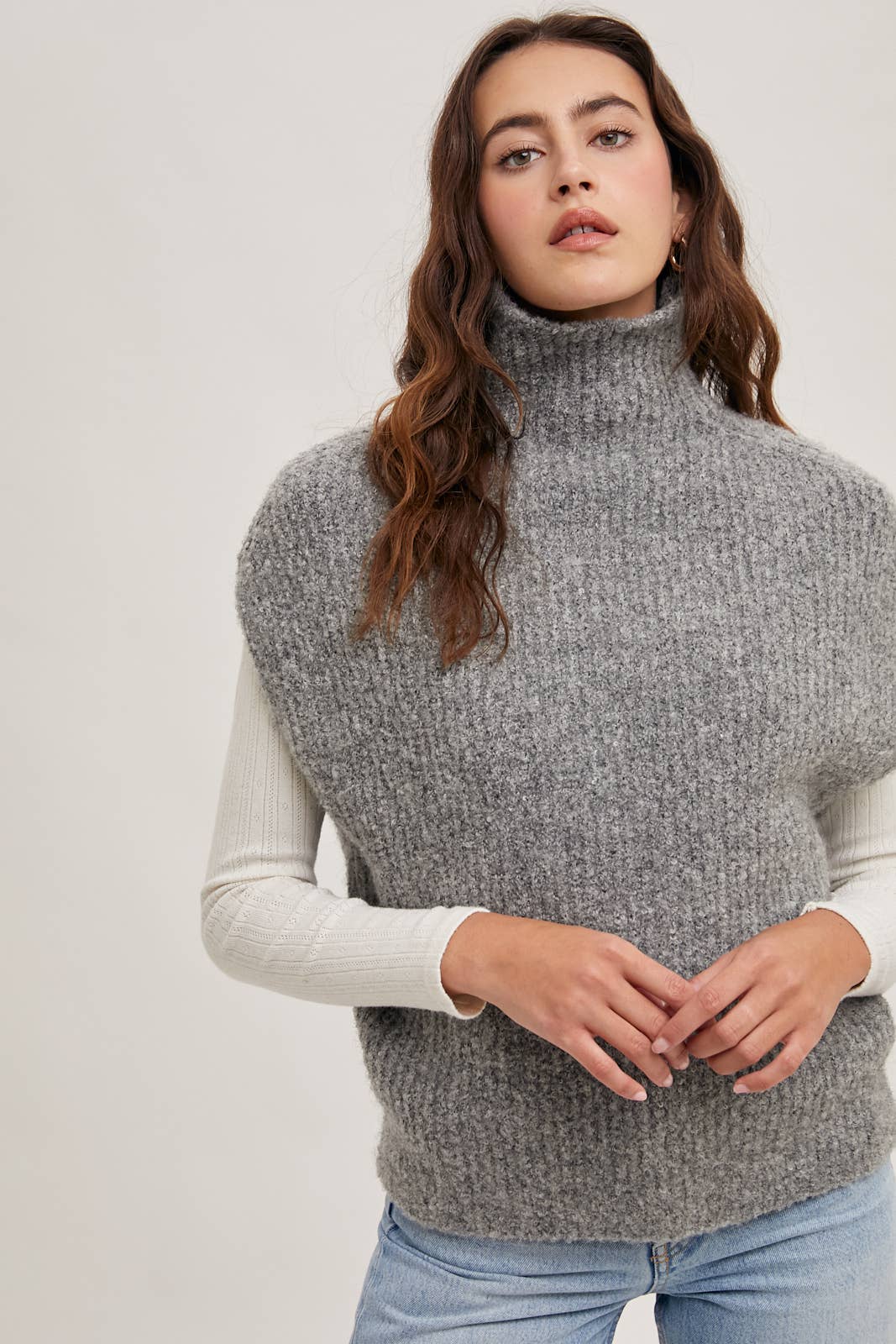 Dark Grey Brushed Turtleneck Sweater Vest