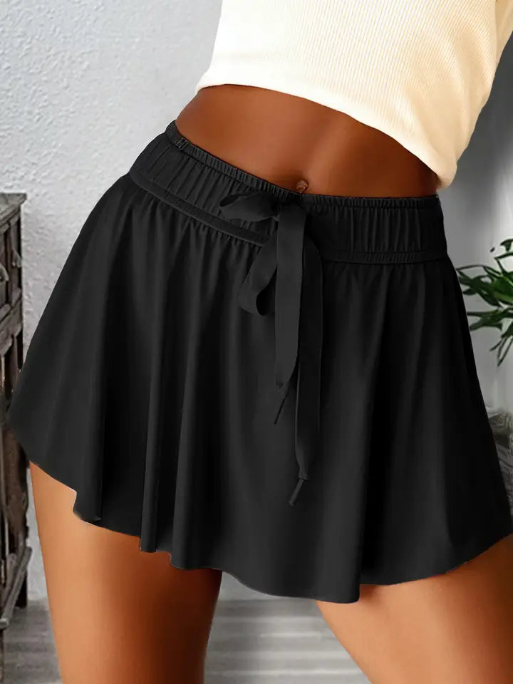 Drawstring High Waist Lined Tennis Skort