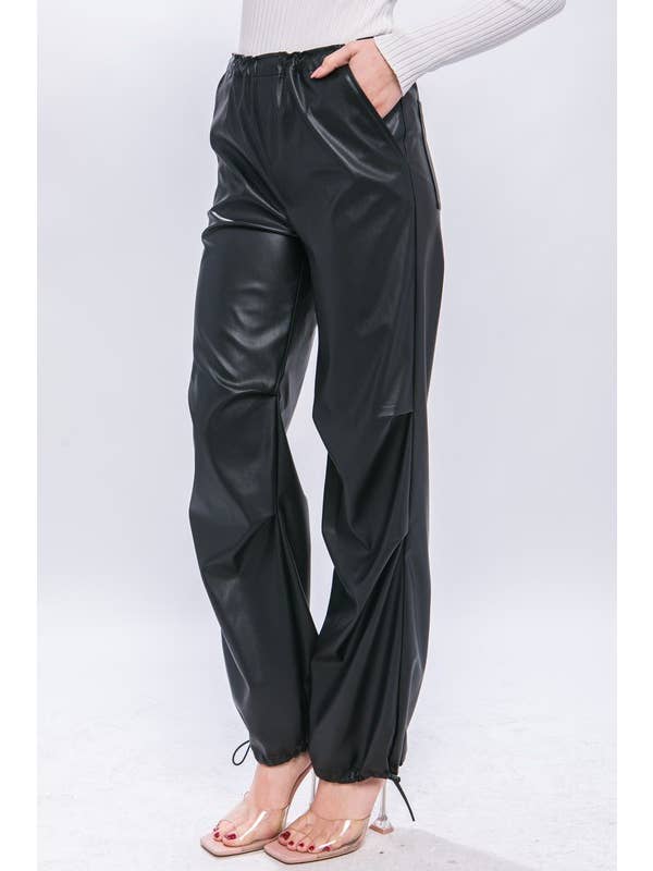 Pu Leather Jogger Pants with Toggle Detail