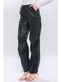 Thumbnail for Pu Leather Jogger Pants with Toggle Detail