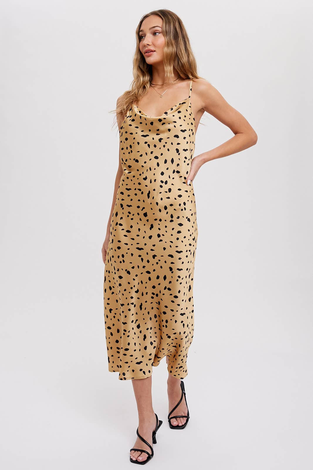 DALMATIAN PRINT COWL NECK SLIP DRESS