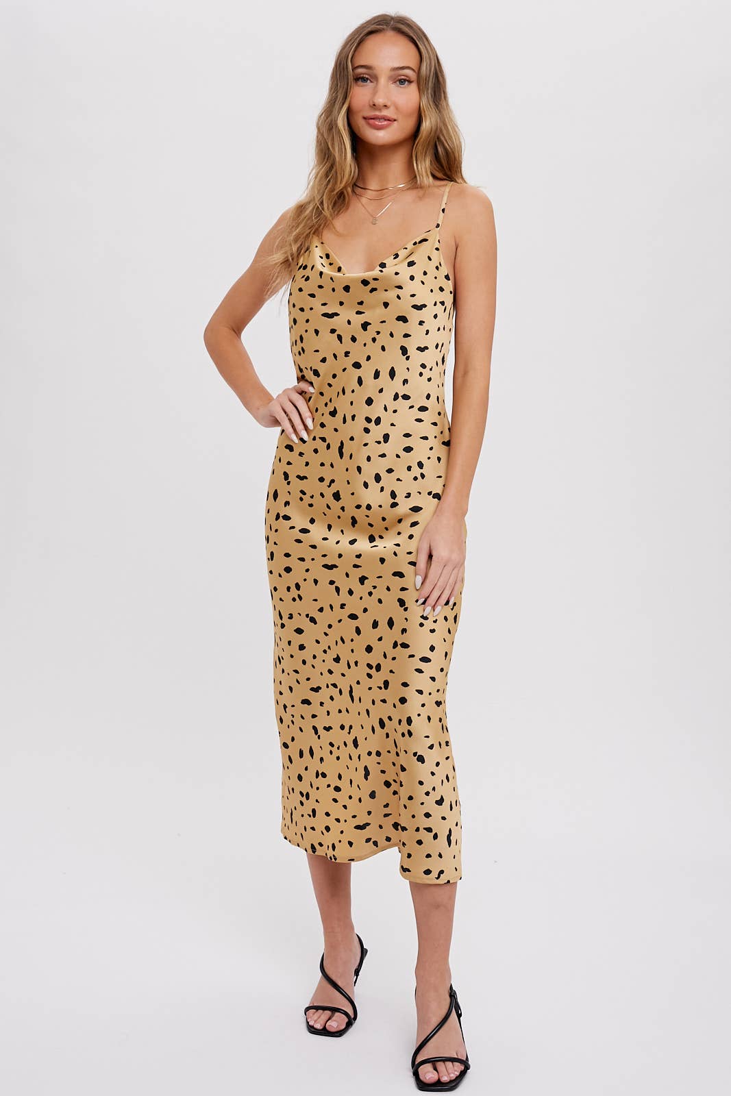 DALMATIAN PRINT COWL NECK SLIP DRESS