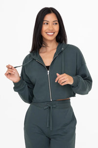 Thumbnail for Crop Hoodie Zip-Up French Terry Jacket