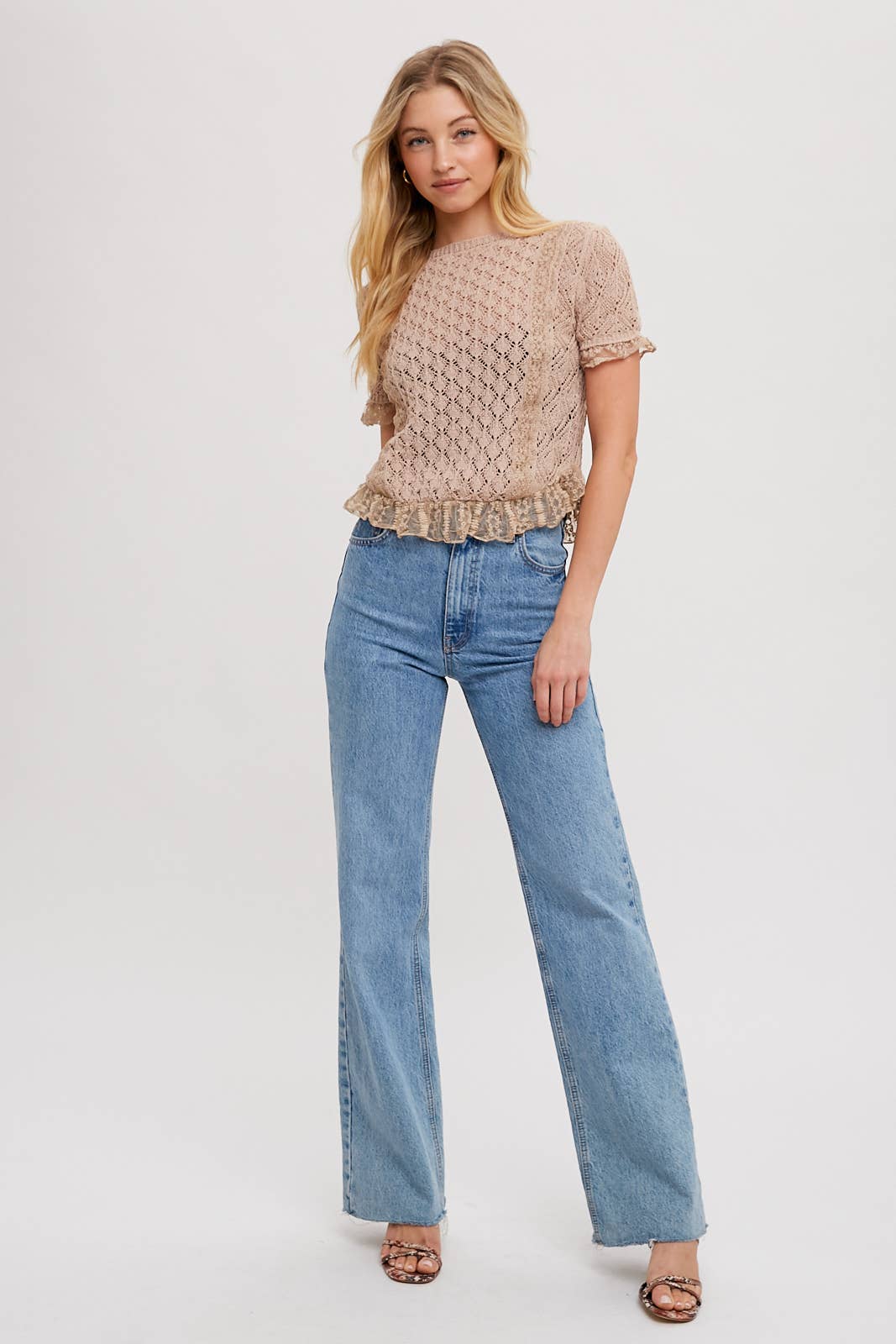 Crochet Ruffle Hem Knit Top