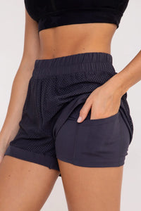 Thumbnail for Perforated Mesh Lined Active Shorts